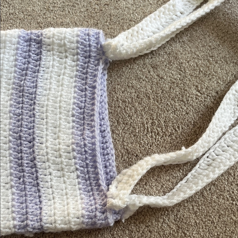 Stylish White and Purple Crochet Bag - Picture 3 of 5